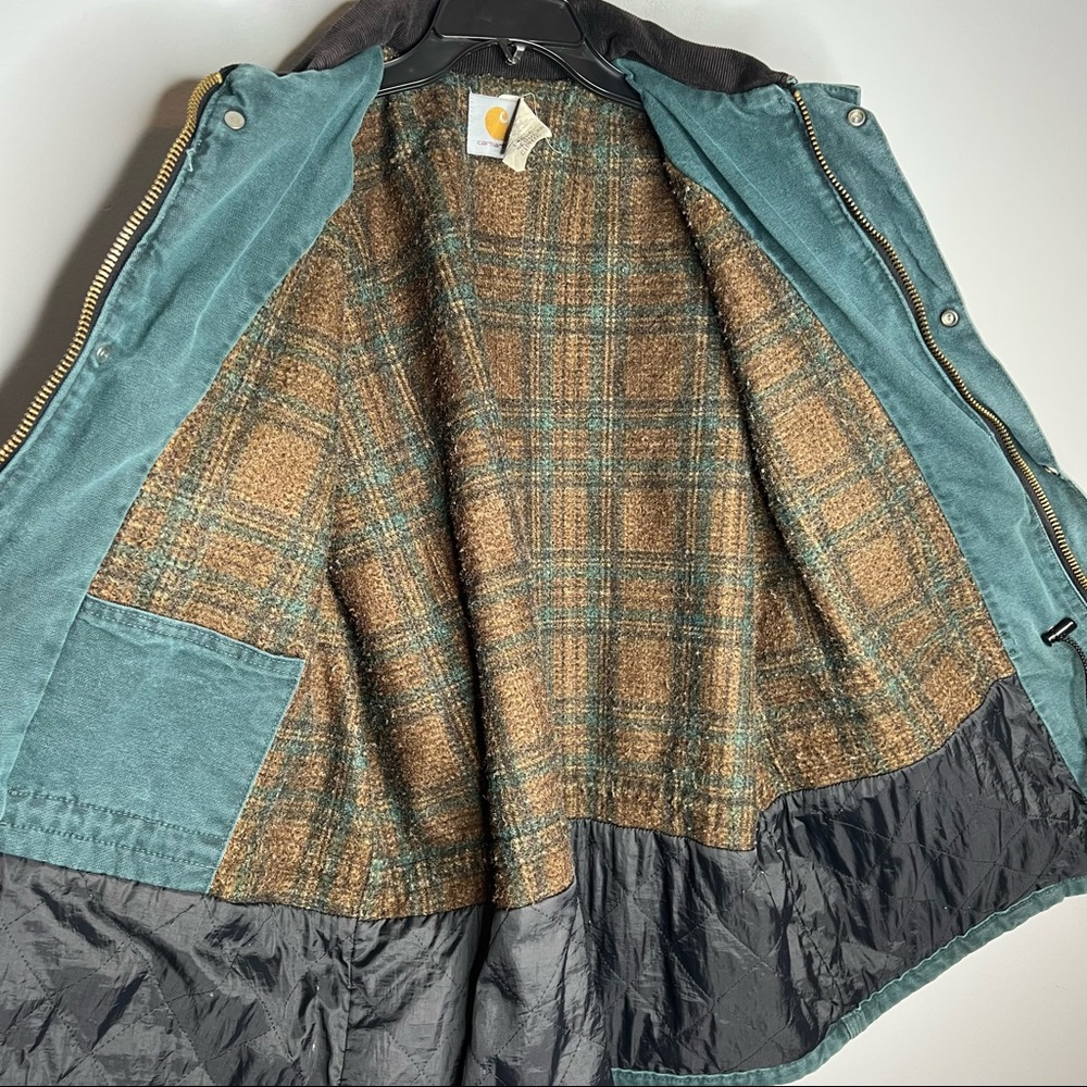 Vintage Carhartt Size L Blanket Lined Barnyard Barn Chore Coat Jacket Teal Green - Picture 6 of 8